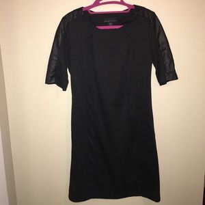 Black leather sleeve midi dress business casual